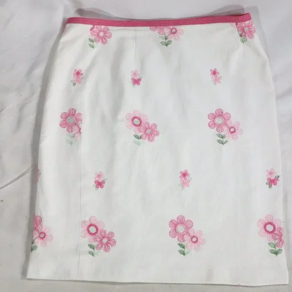 CYNTHIA STEFFE White/Pink Floral A- Line Midi Skirt Sz 12 - Picture 2 of 10